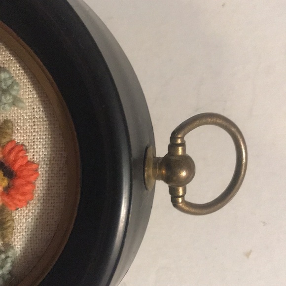 Vintage.  1970s or so black plastic oval framed hand embroidered. “Love” wall - Picture 3 of 10